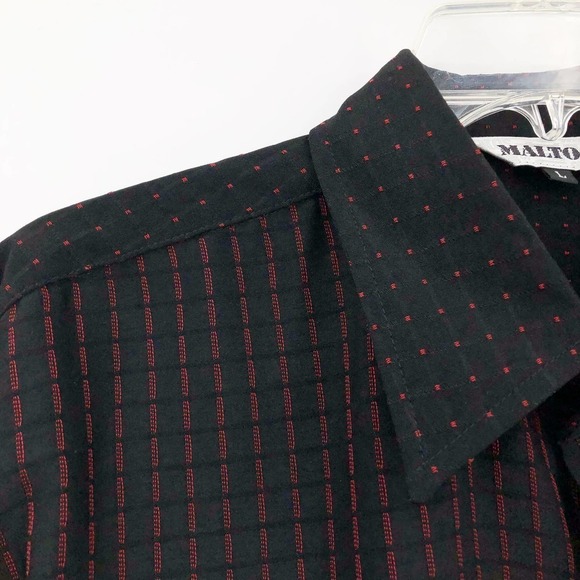 Maltos Men's Button Front Shirt Size L Swiss Dot Jacquard Check Black & Red S134 - Picture 5 of 11